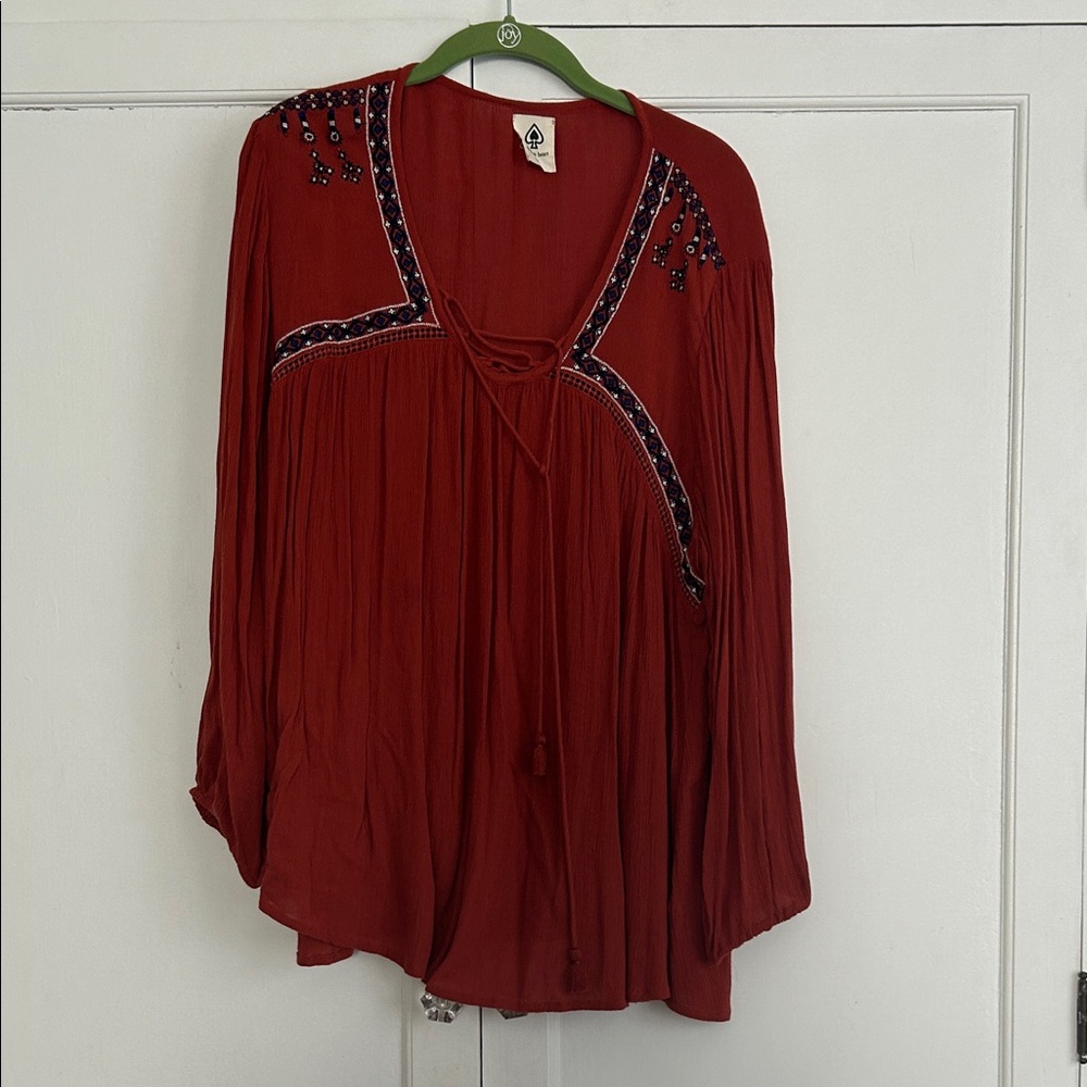 Anthropologie Burnt Orange Embroidered Blouse